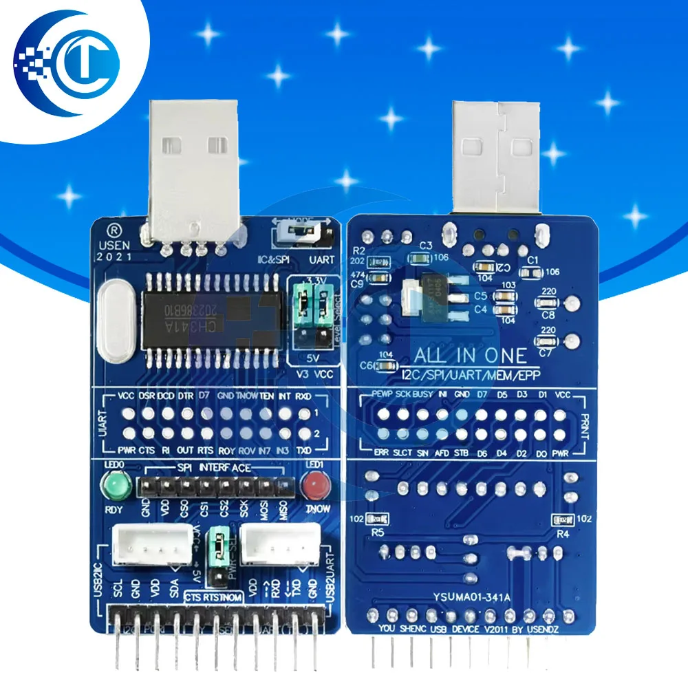CH341A ALL-IN-1 USB Serial Adapter - SPI I2C IIC UART TTL ISP EPP/MEM Converter for RS485 RS232 Debugging