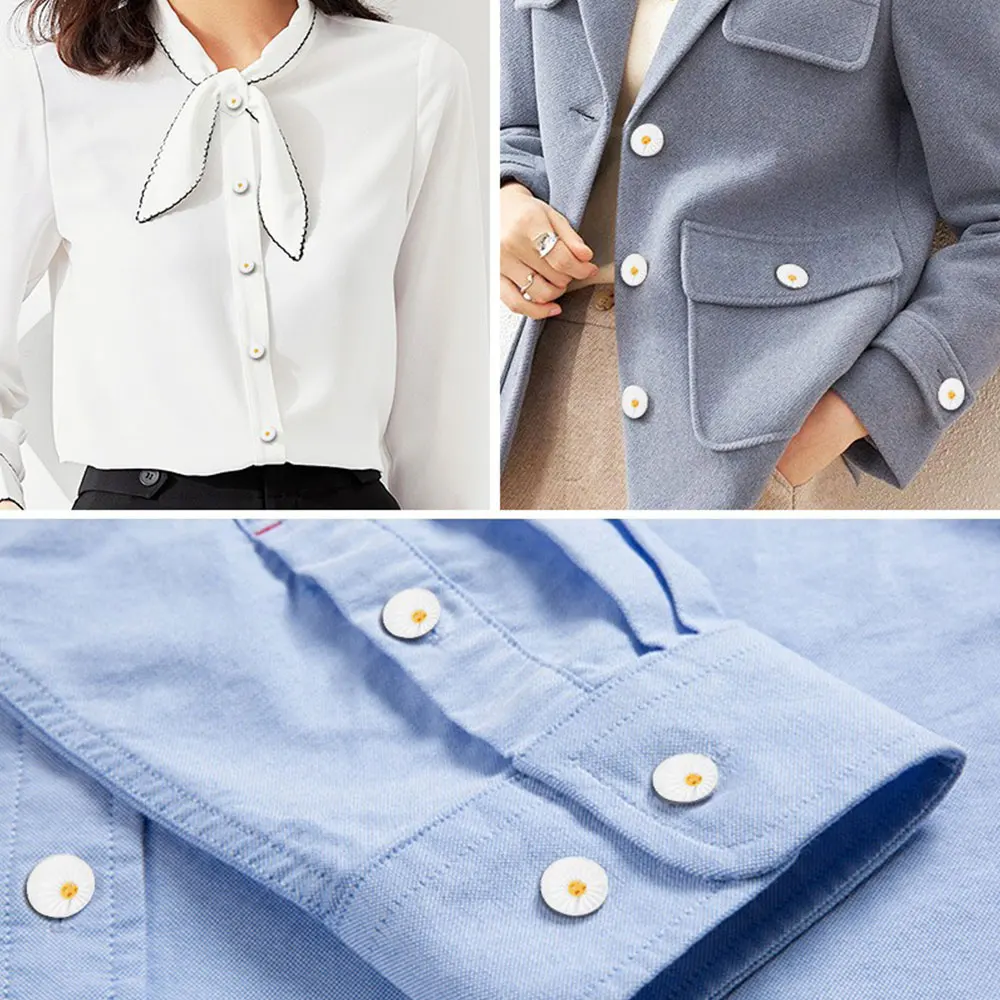 

10 шт. маленьких пуговиц с ромашками, высококлассные рубашки, свитер, кардиган, женская одежда, пуговицы внутри, верхний вырез, прозрачный декоративный