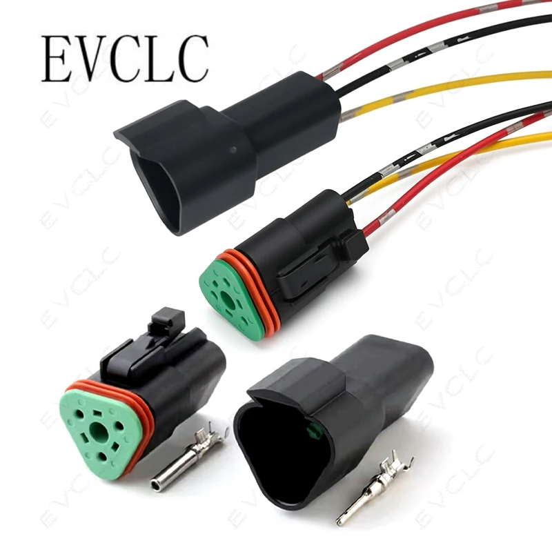 1 Set 3-Pin Waterproof Wiring Harness Connector DT04-3P/DT06-3S for Excavator & Engineering Vehicle Sensor (Male & Female) Plug