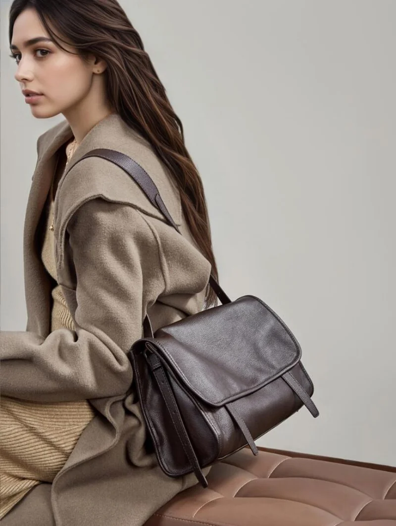 High Quality Genuine Leather Crossbody Luxury Handbag for Women, Large Capacity Shoulder Bag, Cowhide Retro Fashion Bag