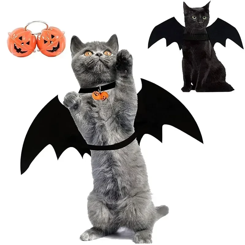 

Cat Halloween Costume Black Cat Bat Wings Pet Costumes Apparel Cat Small Dogs Puppy Collar Leads Dress Up Accessories