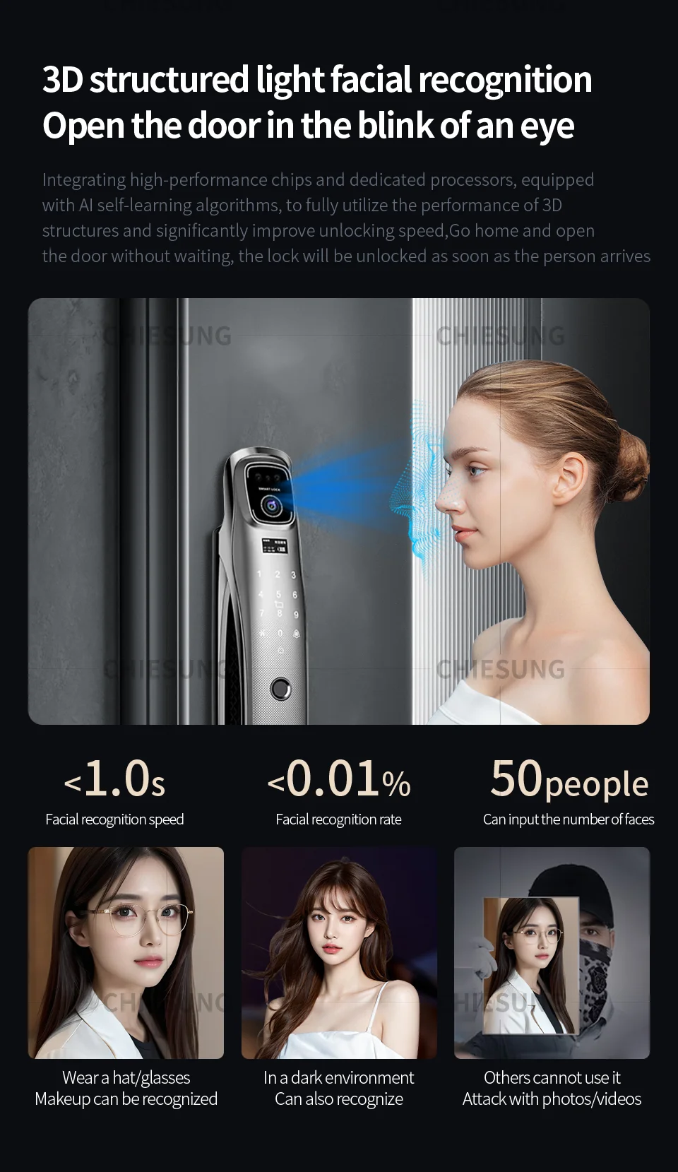 multi language 3D Face Smart Door Lock Security Camera Monitor Intelligent Fingerprint Password Biometric Electronic Key Unlock