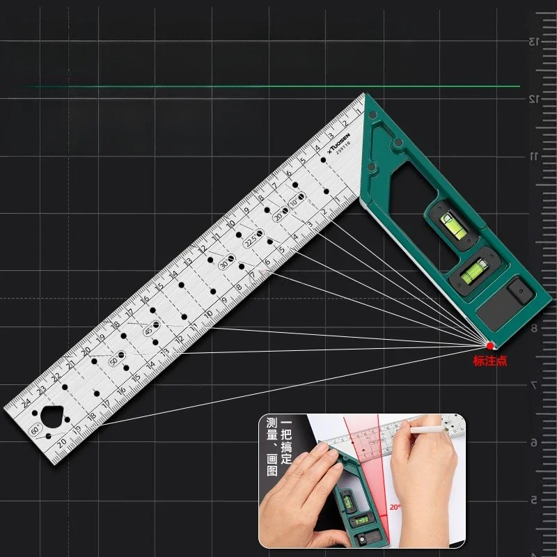

Right Angle Ruler 45/90 Degree Multi-Holes Stainless Steel Angle Ruler Woodworking Lines Drawing Ruler Precise Scale Scriber