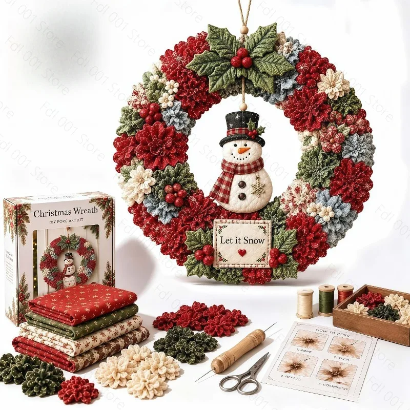 Fabric Poke Wreath DIY Handmaking Kit for Home Art Decoration Handcraft Supplies