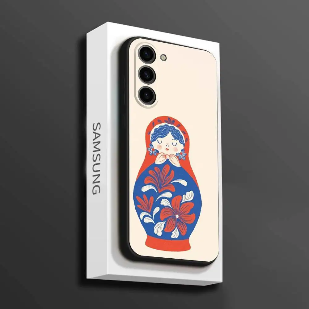 Russische poppen Matryoshka telefoonhoesje voor Samsung Galaxy A 73,72,51,53,52,71,22,5G,Note,J7,8,9 zachte zwarte cover