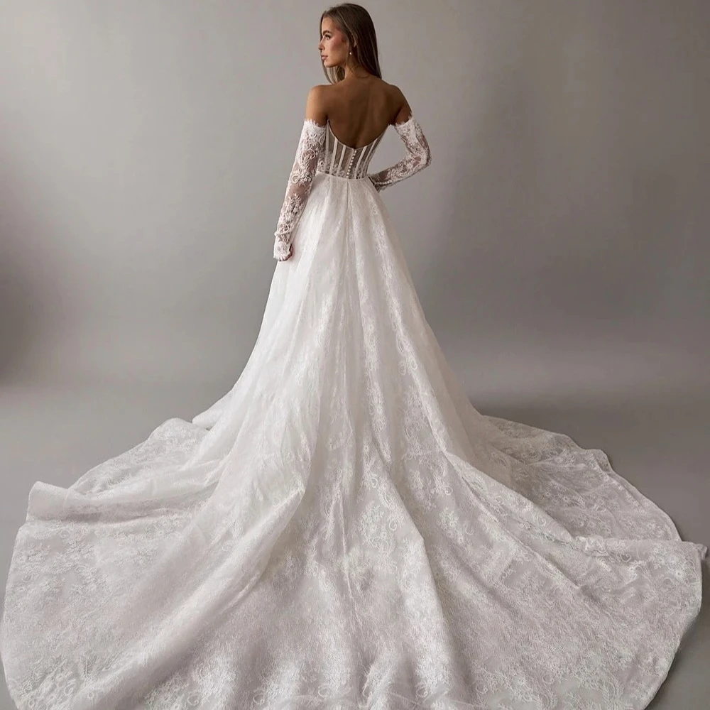 Customize Exquisite Sweetheart Made Beauty Lace Fitted Beaded 2 In 1 Mermaid Wedding Gowns Trumpet Removable Train Bridal Gowns