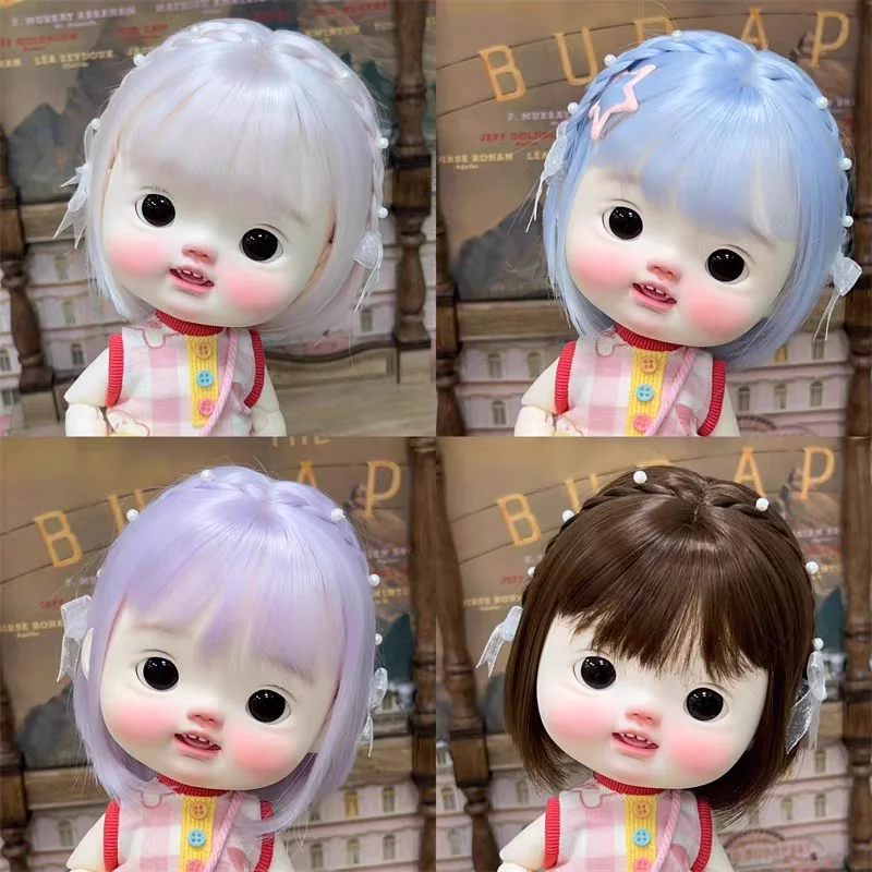 

BJD Doll Wig Suitable for Blythe doll High Temperature Silk Big Head Dot Butterfly Knot Braided Bobble Hair 5-Color Wig