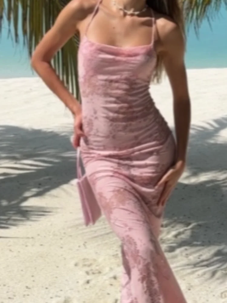 

Sexy Square Collar Sleeveless Women's Maxi Dress ﻿fashion Pink Bodycon Backless Slim Long Dresses 2026 Lady New Street Vestidos