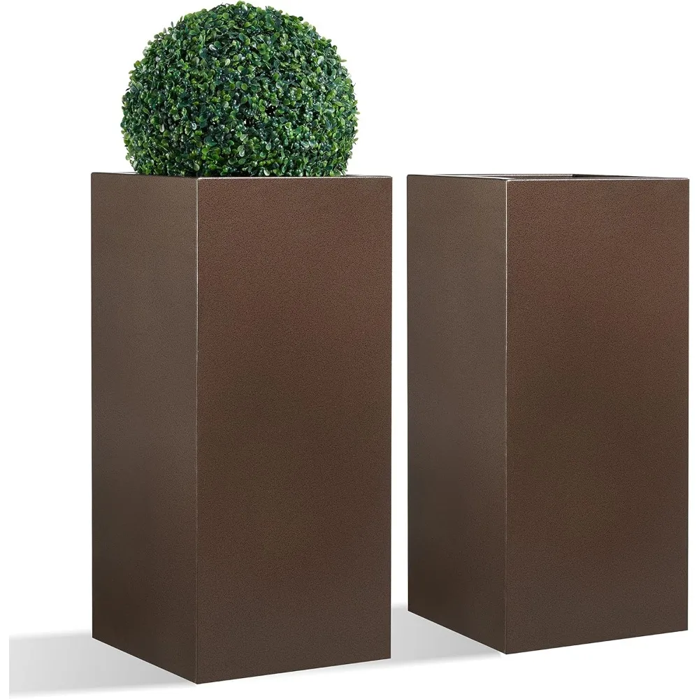 

Large Planter for Outdoor Plant 14Lx14Wx30H Inches Metallic Heavy Tall Planter Box for Outdoor & Indoor, Rectangular Flowerpot 3