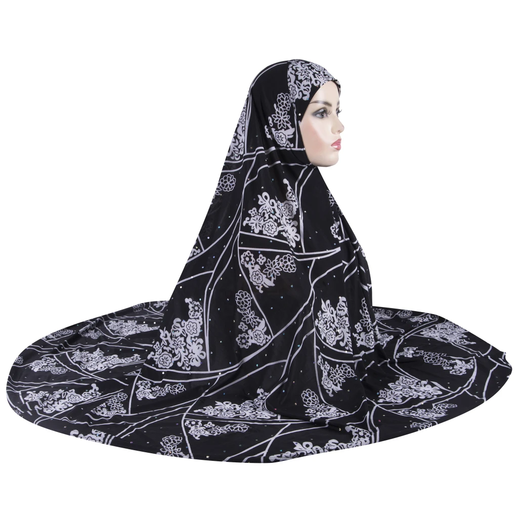 Extra Big Size Soft Printed XXXL muslim pray hijab amira pull on islamic scarf head wrap