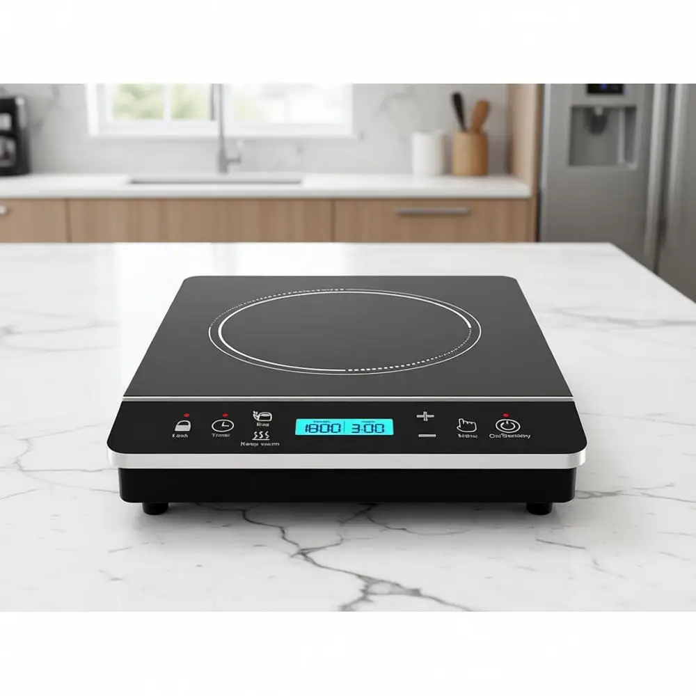 

Индукционная варочная панель мощностью 1800 Вт с сенсорным ЖК-дисплеем, функцией безопасного отключения, одинарная (синий ЖК-дисплей - серебристый)