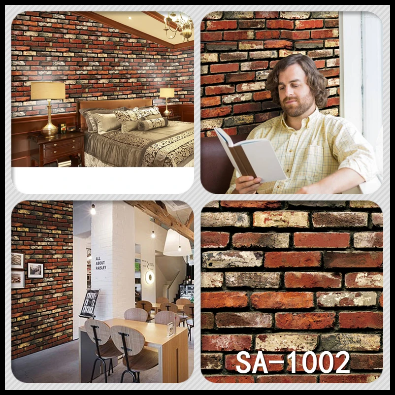 Home Decor 3D PVC Wood Grain Wall Stickers Paper Brick Stone wallpaper Rustic Effect Self-adhesive Home Decor Sticker Room