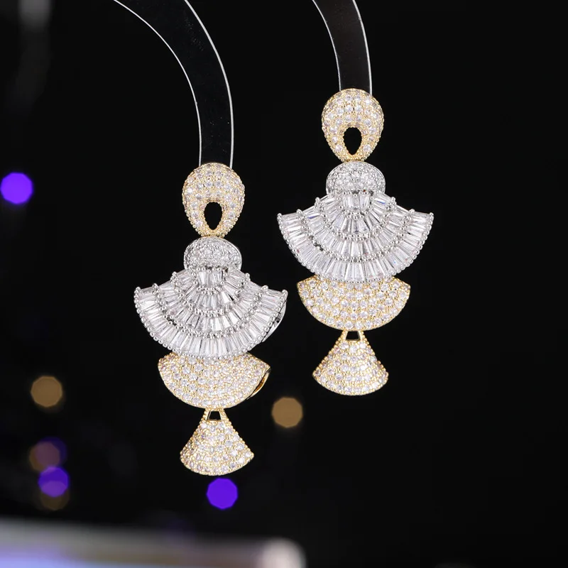 European and American Heavy Craft Colorful Zircon Small Skirt Round Face Slimming Earrings Three-Dimensional Gradient P