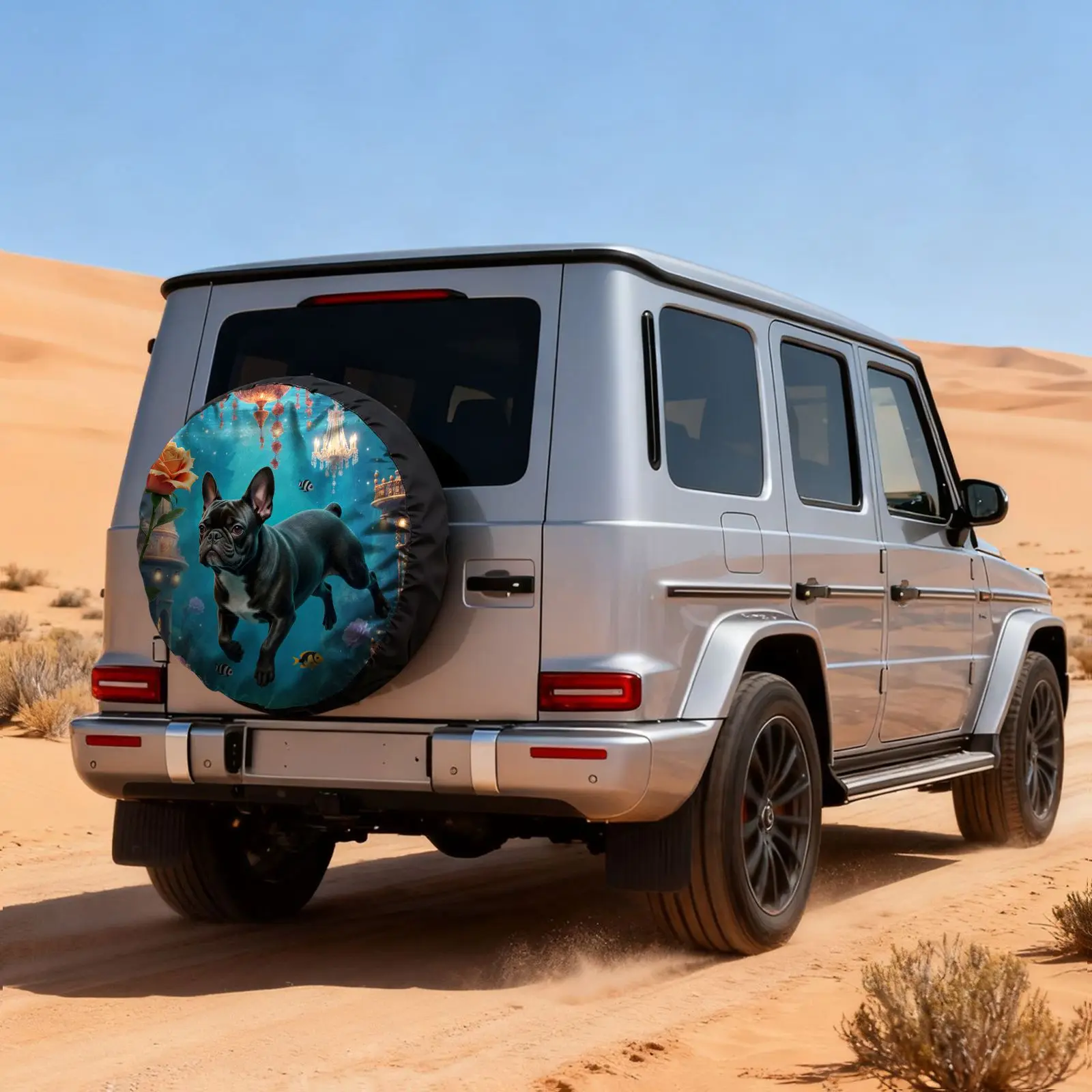 French Bulldog Rose Design Tire Cover Protective Spare Wheel Cover for SUV