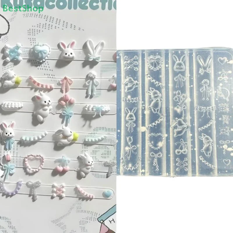 ómRebecca Parque3D Silikon-Nagelkunstform, Cartoon-Spitze, Schleife, Kaninchen, süßer Bär, Ballon, Blume, Maniküre-Vorlage, DIY-Nagelkunst-Dekor