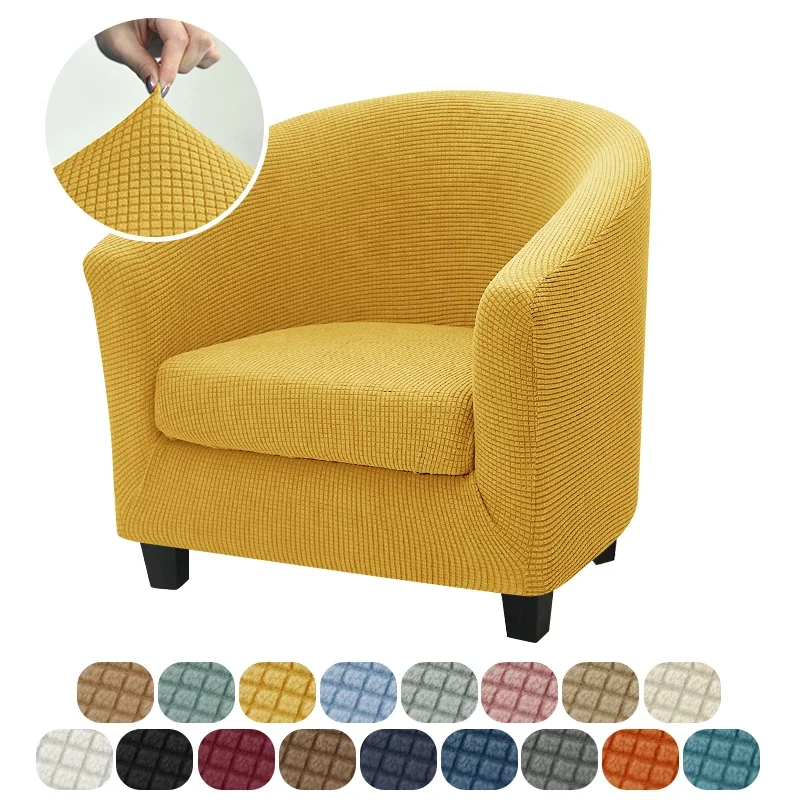 1Set Solid Color Polar Fleece Club Sofa Cover Elastic Tub Chair Covers with Seat Cushion Cover Single Couch Armchairs Slipcovers