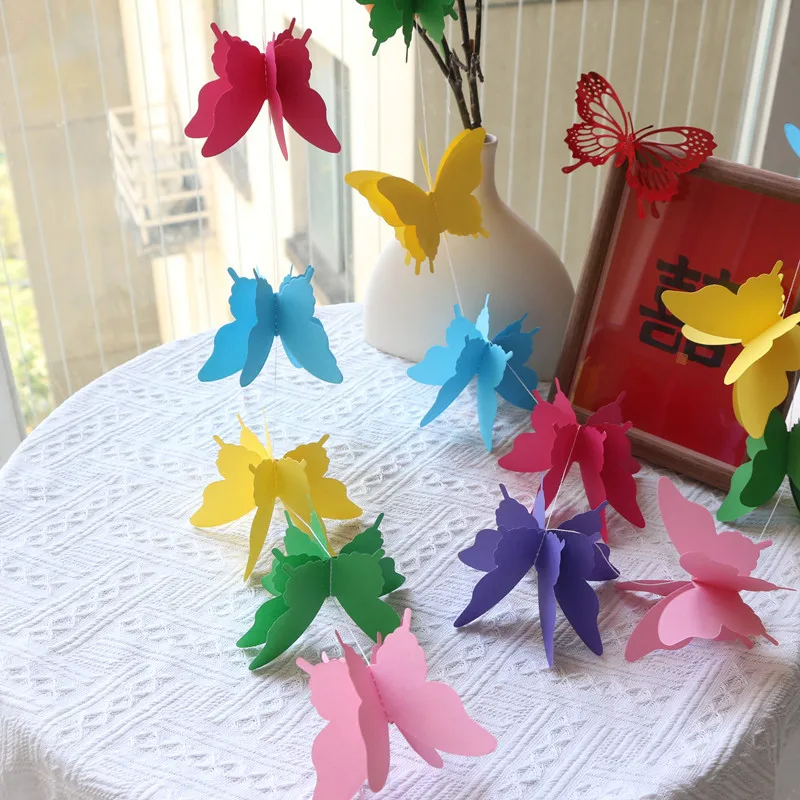 3m 3D Colorful Paper Butterfly Garland Buntings for Wedding Party Birthday Festival DIY Banner Hanging Decorations Bedroom Decor