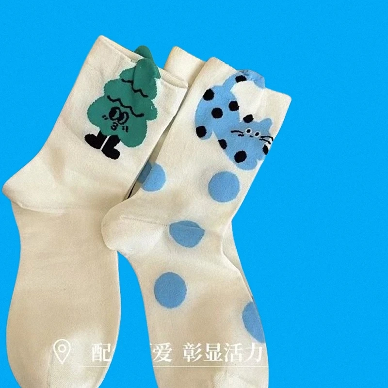 5/10 Pairs New Style Stacked High Quality Women's Socks Dongdaemun Creative Design Cute Japanese Style Middle Cartoon Girl Socks