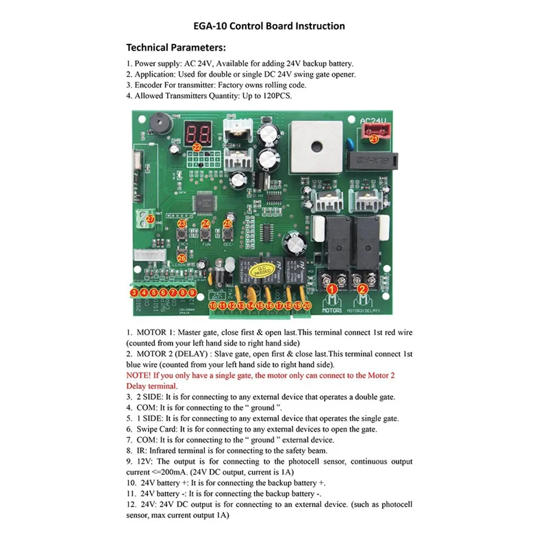 

A92Z Double Arms Swing Gate Opener For Automatic Control Board DC 24V PCB Smart Control Center Panel System