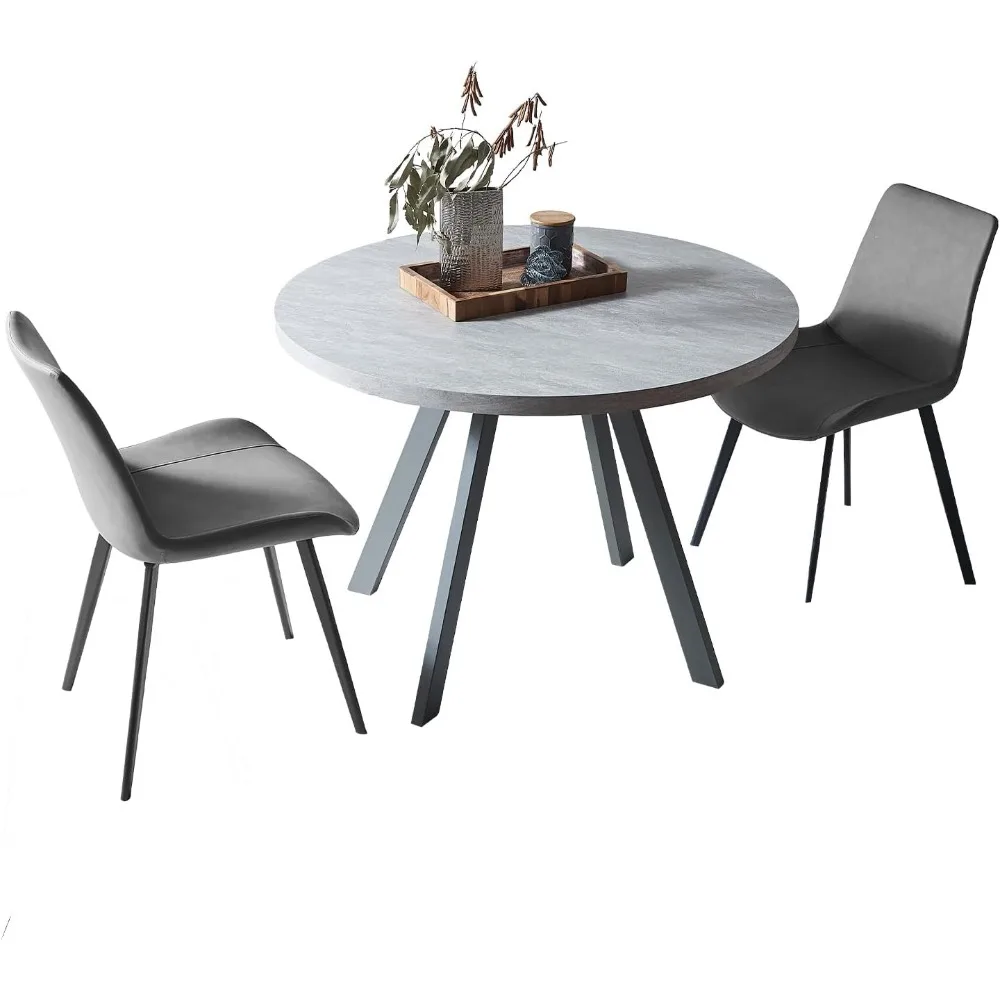 

Round Dining Table Set, Mid Century Modern Small Round Dining Table Set, Saving Space (Table + 2 Grey Chairs)
