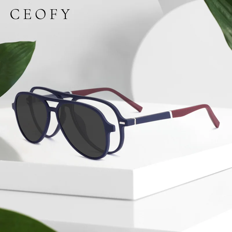 

Ceofy Men Clips Magnetic Polarized Sunglasses Optical Fashion Glasses Frame Stylish Brand Design Men Eyeglasses