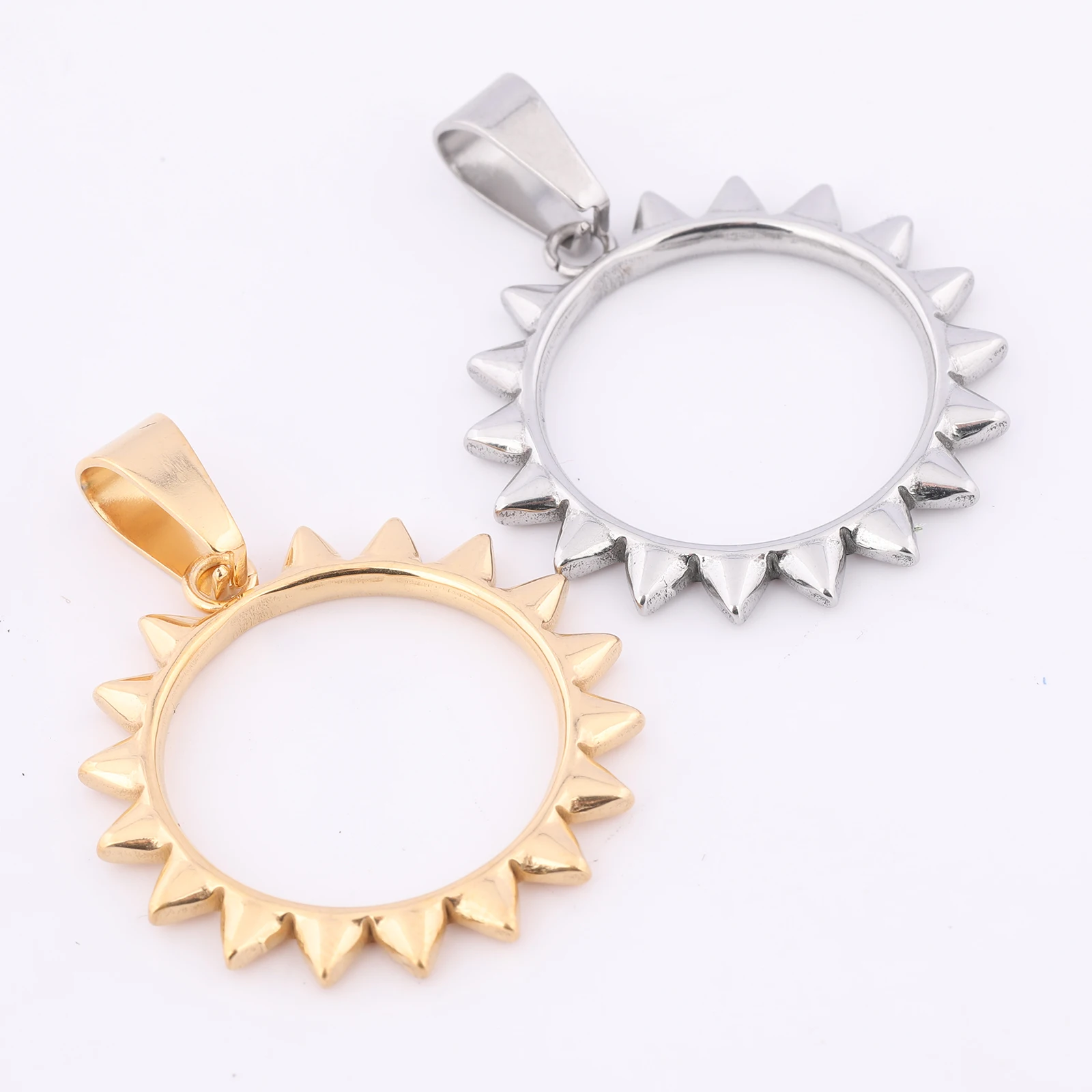 5pcs Stainless Steel Gold Plated Spiked Ring Open Bezel Charms Diy Hollow Pendant Frame Blanks For Resin Jewelry Making