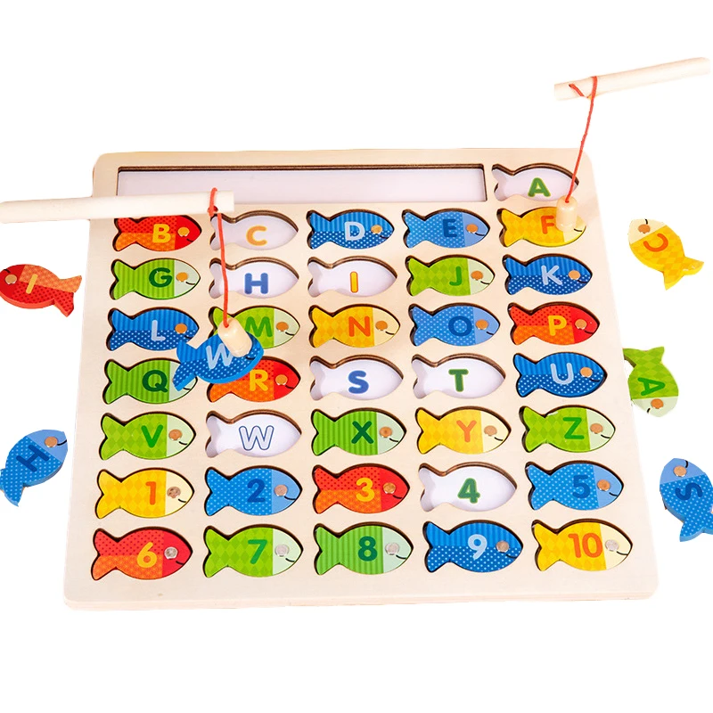 Zabawki Montessori drewniany list magnetyczny poznanie gra wędkarska kolor parowanie Puzzle Board wczesna edukacja zabawka dla dzieci dzieci