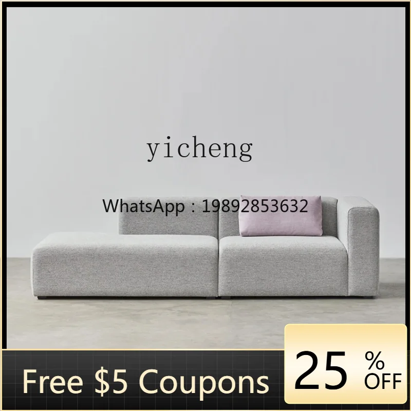 Small Apartment Living Room Straight Single Armrest Module Single Double Three-Seat Fabric Sofa Cotton Linen Minimalist