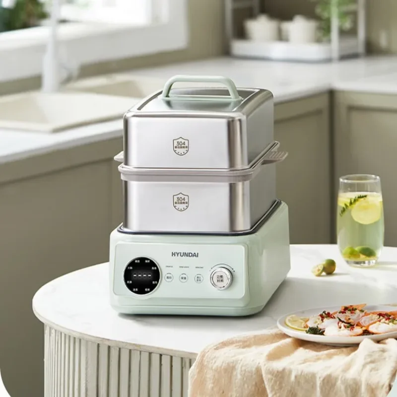 Stainless steel electric steamer three-layer steam pot automatic power-off steamer Taiwan 15L green 110V