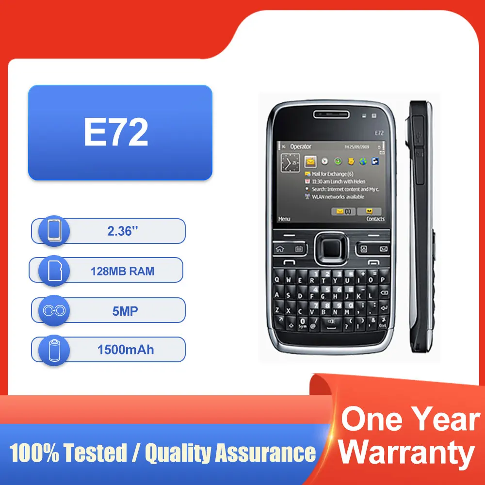 Оригинальный разблокированный E72 с одной SIM-картой Bluetooth 2,36 дюйма, 1500 мАч, громкоговоритель, быстрая доставка, мобильный телефон в хорошем состоянии