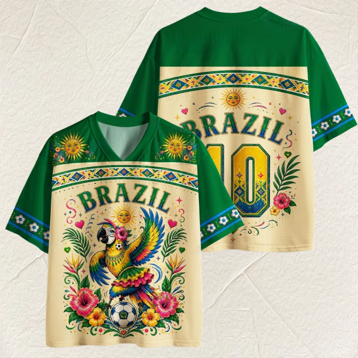 Children and Adults, Brazilian Tropical Rainforest Style 3D Printed Jersey Style Short Sleeved Breathable Fan Match Support Top