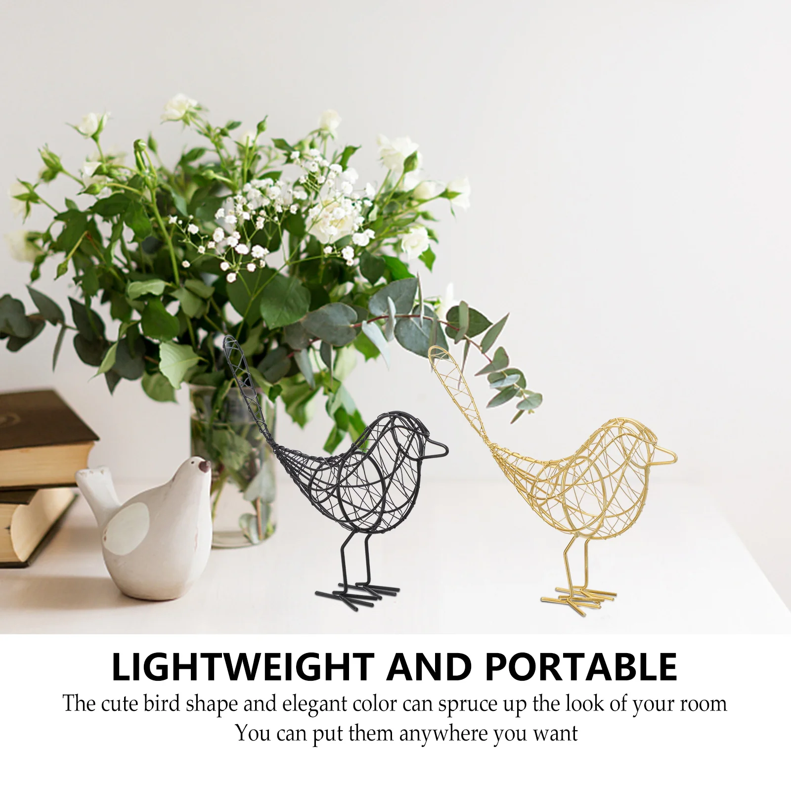 

2 pcs Iron Figurine Lightweight Home Decor Living Room Bedroom Garden Photo Prop Metal Adornment Cabinet nament Wire