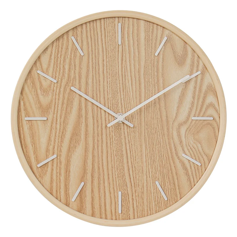 

Modern Japanese style Wooden Wall Clock Living Room Bedroom Home Decoration Wall Clock Silent Quartz Round Hanging Clock 12inch