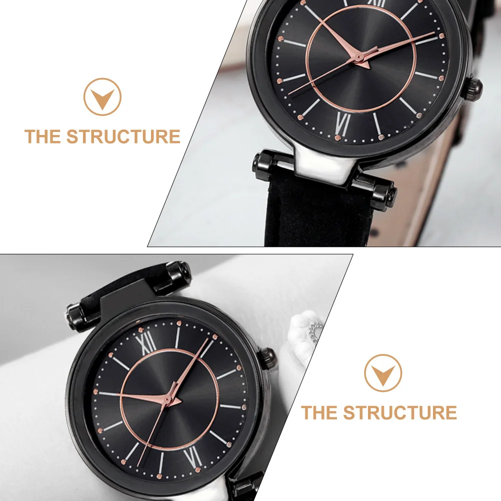 2Pcs Ladies Casual Quartz Watch with Imitation Strap Comfortable Adjustable Wrist Watch for Women Daily Use