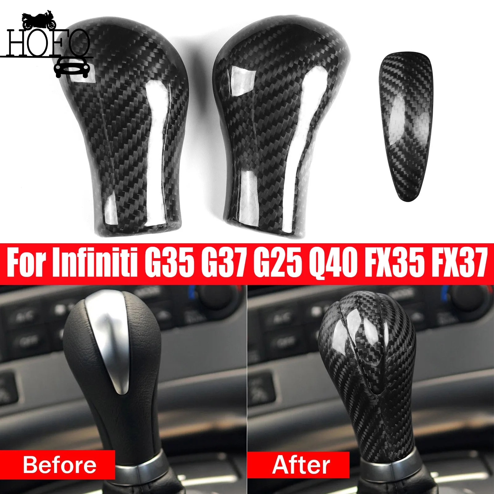 

3Pcs Forged Carbon Fiber Gear Shift Knob Cover For Infiniti G35 G37 FX50 QX50