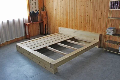 Modern minimalist double bed, full solid wood master bedroom, homestay, Nordic tatami single bed,