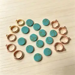 5pcs 8-20mm Reconstituted Turquoise Flat Round Cabochon Beads No Hole Polished Flat Back for Necklace Pendant