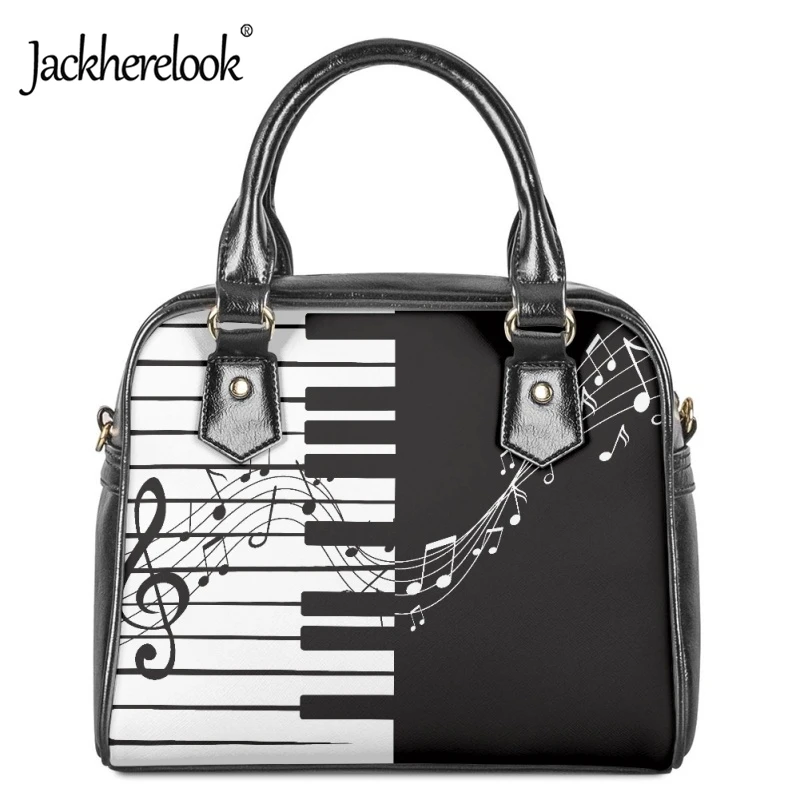 

Jackherelook White Piano Keys Black Music Notes Print Female PU Tote Handbag Casual Shoulder Bags Women Crossbody Bag with Hasp