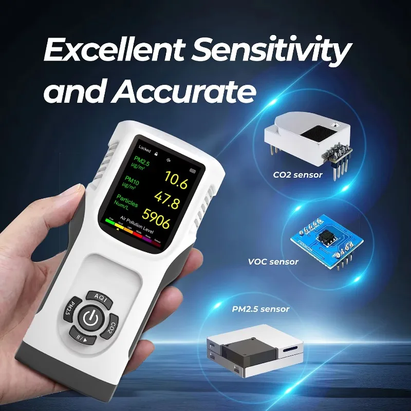 Six-in-one handheld pollution monitor, formaldehyde detector, temperature and hygrometer