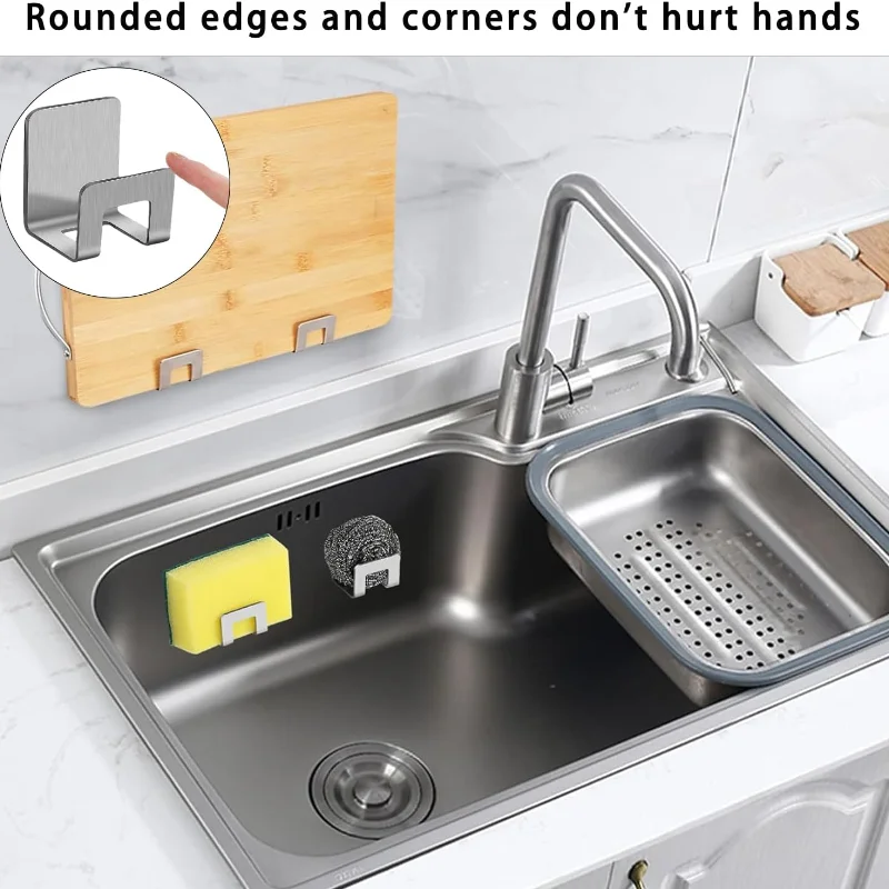 Stainless Self-Adhesive Sink Drain Racks Kitchen Organizer Sponge Holder Adhesive Hook Sink Storage Holder Kitchen Accessories