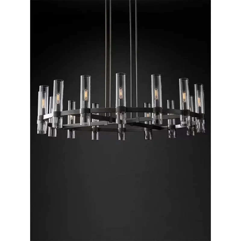 Art Deco E14 LED Modern Copper Glass Black Gold Round Chandelier Lighting Fixtures Lustre Suspension Luminaire Lampen For Foyer