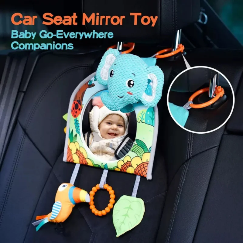 Lindo espejo retrovisor de animales para bebé, adornos de cochecito, juguetes de seguridad para asiento de coche para niños pequeños, regalo relajante