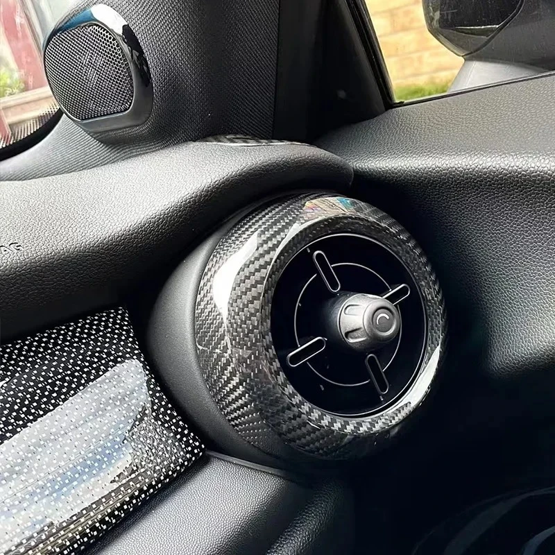 Для MINI F54 F55 F56 F57 F60 2014, круглые вентиляционные отверстия из настоящего сухого углеродного волокна, внутренняя приборная панель, 2021, модификация кузова, аксессуары Для MINI F54 F55 F56 F57 F60 2014, круглые вентиляционные отверстия из настоящего сухого углеродного волокна, внутренняя приборная панель, 2021, модификация кузова, аксессуары