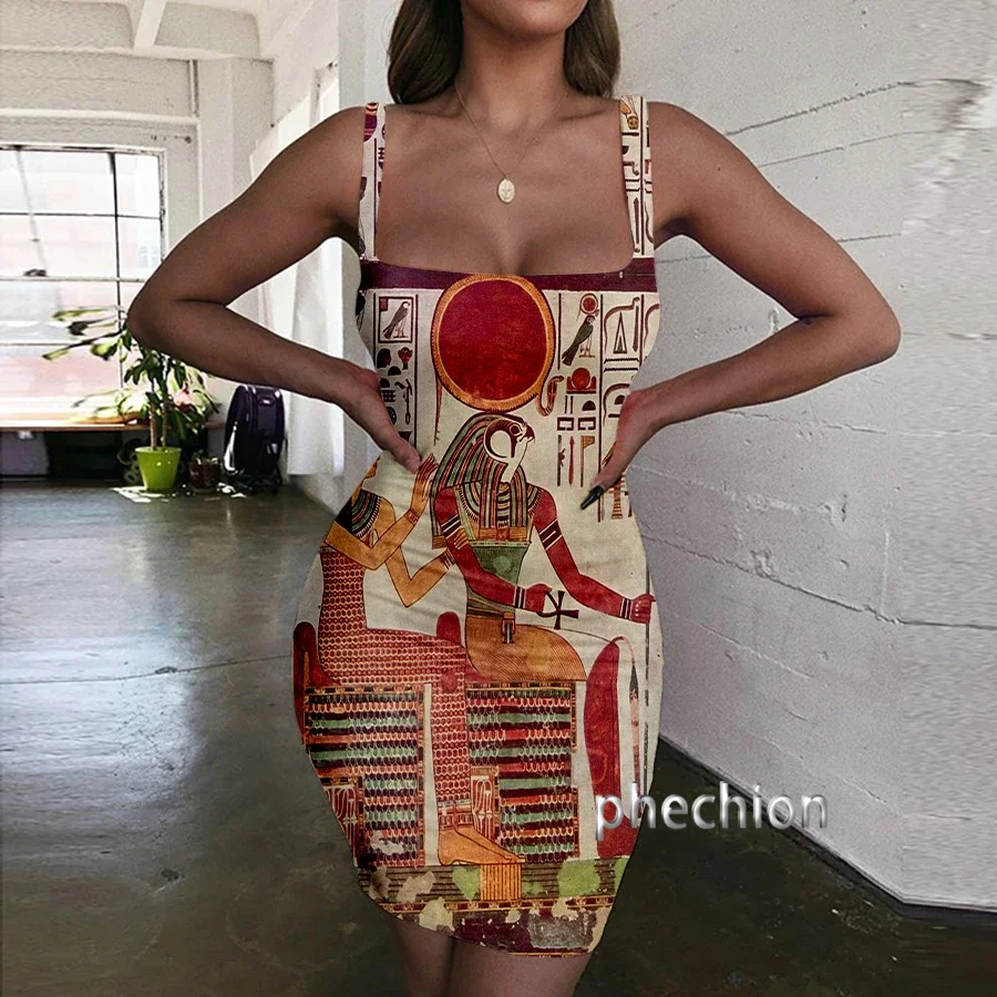 Phechion Horus Egyptian God 3D Print Dress Women Halter Sleeveless Fashion Party Beach Dresses Novel Sexy Womens Clothing Y07