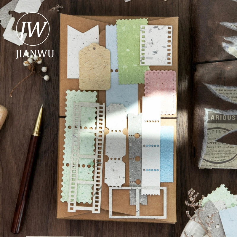 JIANWU Paper Time Series Vintage Texture Label Stamp Landscape Collage Scrapbook Material Paper Creative Junk Journal Stationery