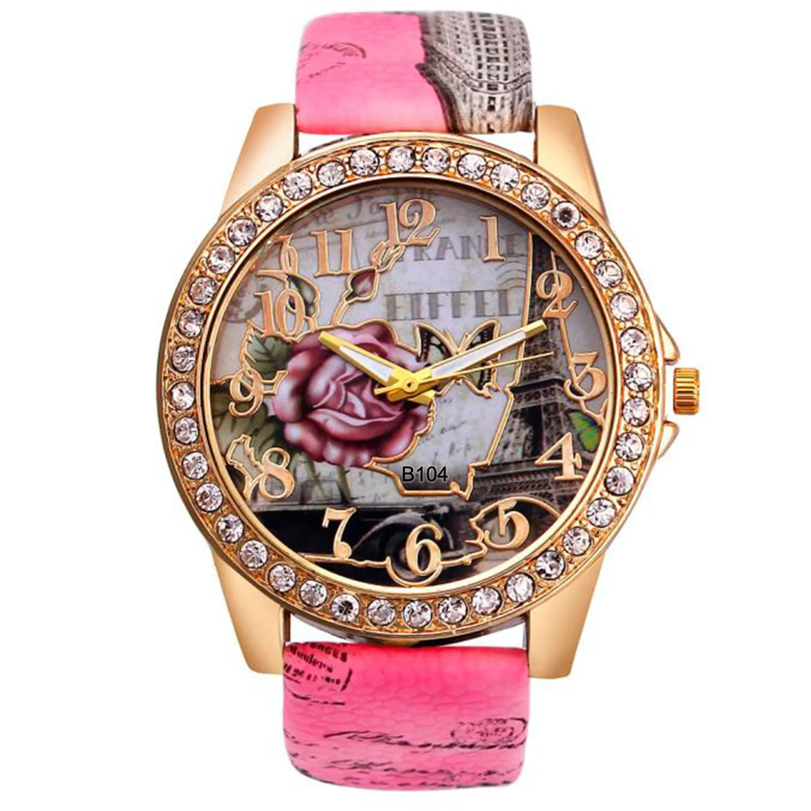 Rose Pattern Leather Band Analog Quartz  Wrist Watches Elegant Watches Watches 2024 High Quality часы женские наручные