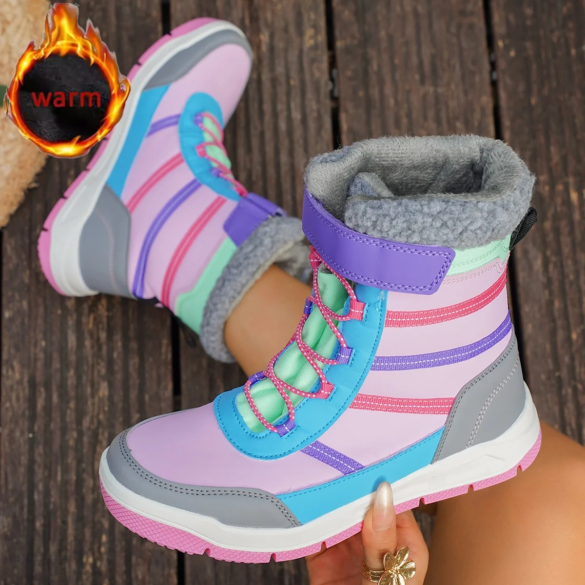 

2025 New High Top Snow Boots Childrens Platform Non-slip Winter Shoes Fur Keep Warm Ankle Boots for Women Non Slip Plush Warm