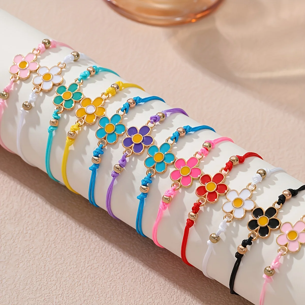 12 piece new small flower woven stretch friendship bracelet set