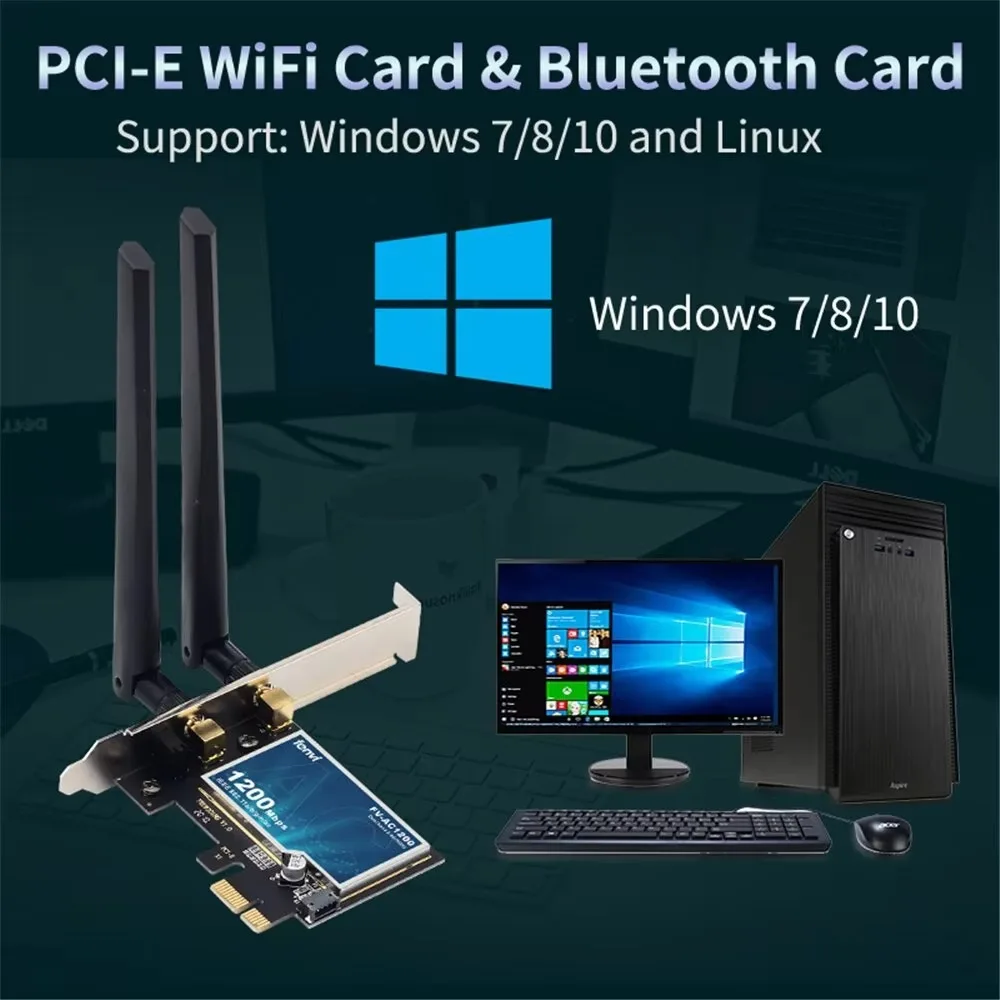 AC1200 1200Mbps PCIE WiFi Adapter Dual Band 2.4G 5GHz 802.11AC Wireless Network Card With Bluetooth 4.0 For PC Windows 7 10 11