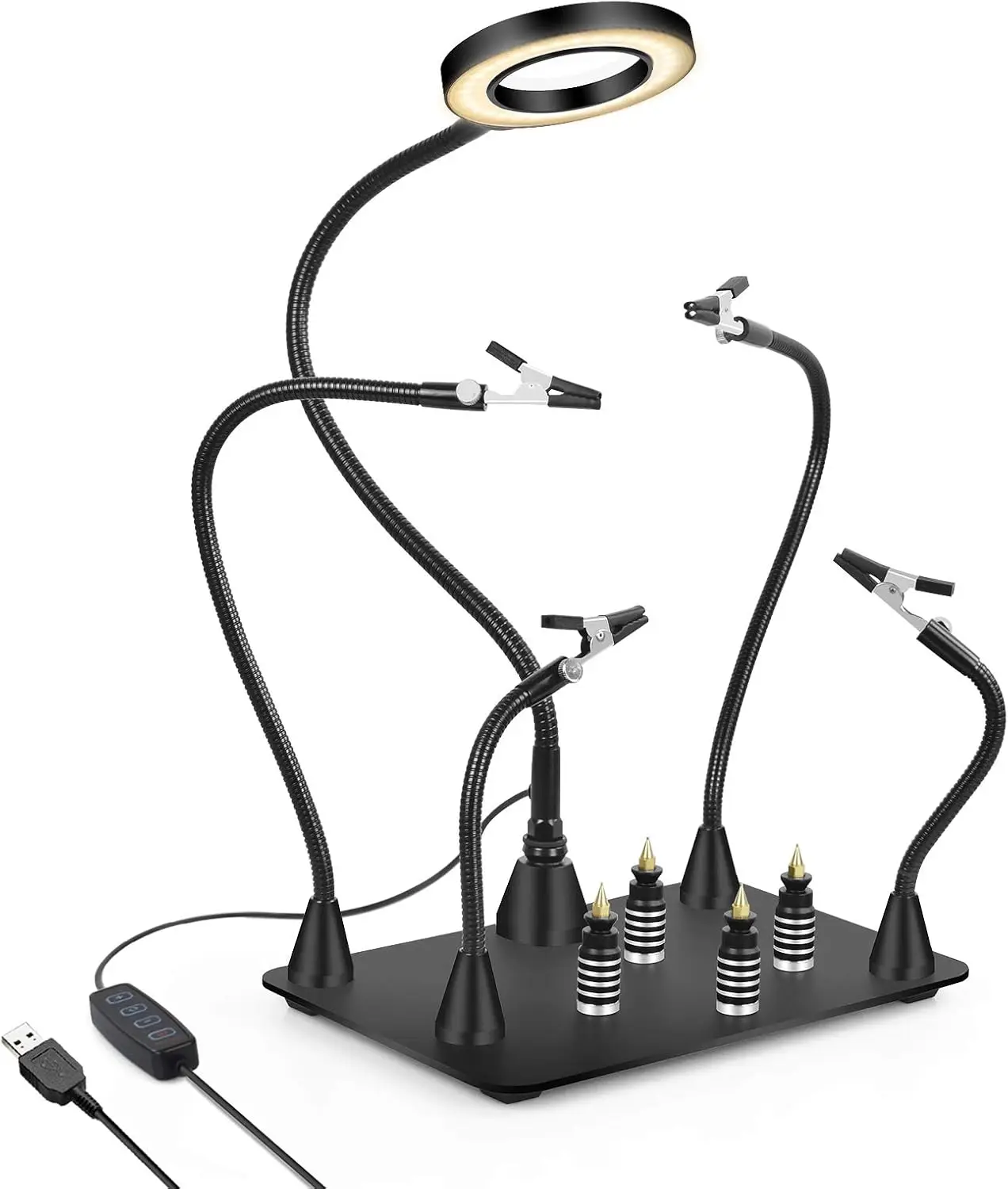 

Магнитная рука помощи с 3-кратной светодиодной лампой, гибкими кронштейнами, прочным основанием для пайки и ремонта печатных плат